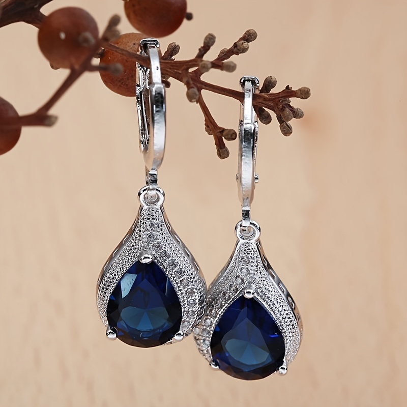 

Bohemian Style Teardrop Dangle Earrings, Silvery Elegant Drop Earrings With Blue Synthetic Gemstone, Luxury Fashion Earrings For Women Daily Wear