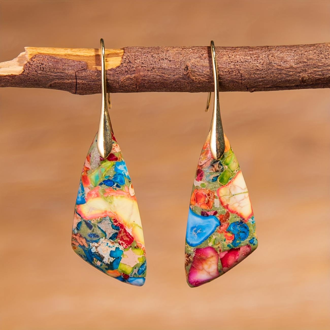 Women's Colorful Triangle Natural Stone Dangle Earrings