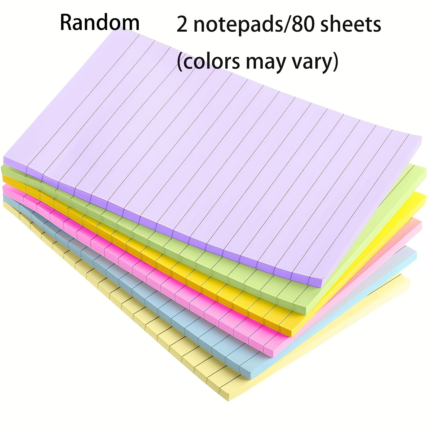 TEMU 2 Notepads/80 Sheets (colors May ) 10.16x15.24cm Random Ruled Sticky Notes With Strong Adhesive, Available In A Of Bright Colors