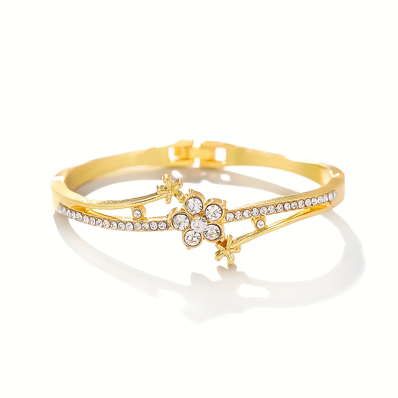 TEMU 1 pièce Nouveau bracelet à fleurs de luxe et élégant avec pierres de synthétique et accents intégraux, bijou de mode haut de gamme parfait pour