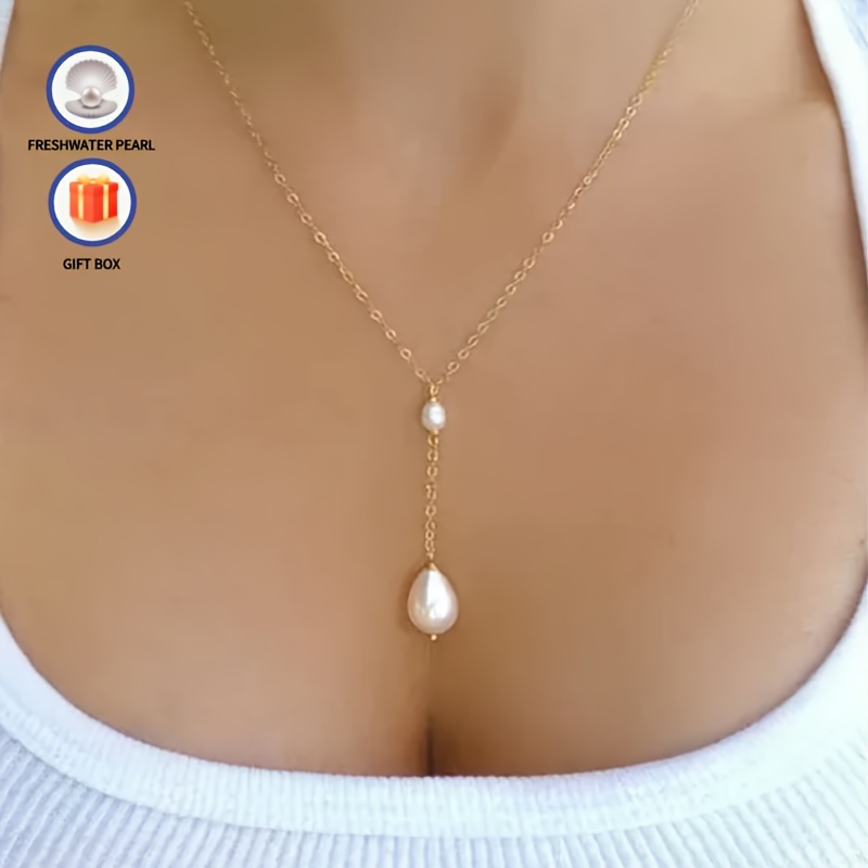Freshwater Pearl Lariat Drop Chain Necklace