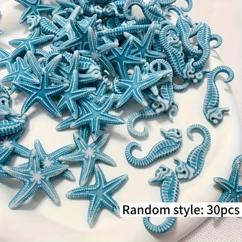 Image of 30pcs Random Seahorse Starfish Bohemian Pendant Additions, Suitable For Jewelry Making, Bracelets, Necklaces, Earrings, And Handmade Decorations, Chain Ornaments, Pendants