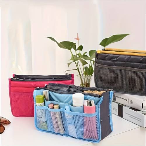 1pc multifunctional double layer folding storage bag large capacity zipper handbag portable sorting bag for travel insert bag