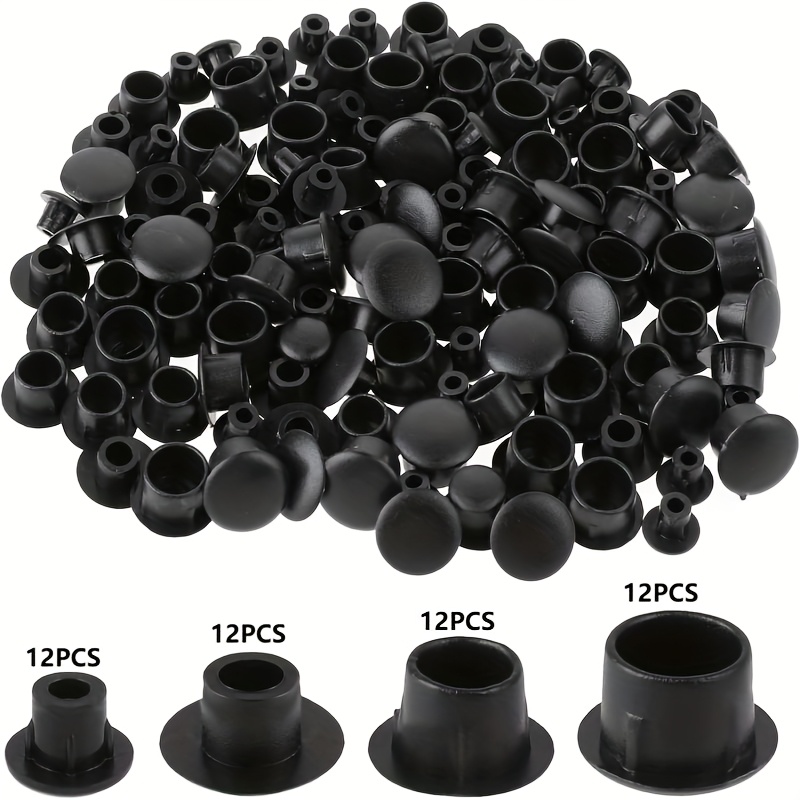 Image of 48pcs Furniture Plastic Hole Plugs, Screw Covers, Nail Holes, Furniture Covers, Furniture Hole Covers 5mm/6mm/8mm/10mm Each, 12pcs Each, Used For Cabinets/brackets/bookshelves/cabinets, Etc-black