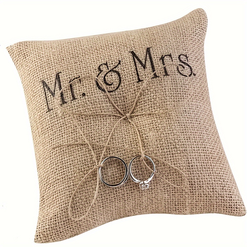 rustic burlap wedding ring bearer pillow mr. mrs. decorative