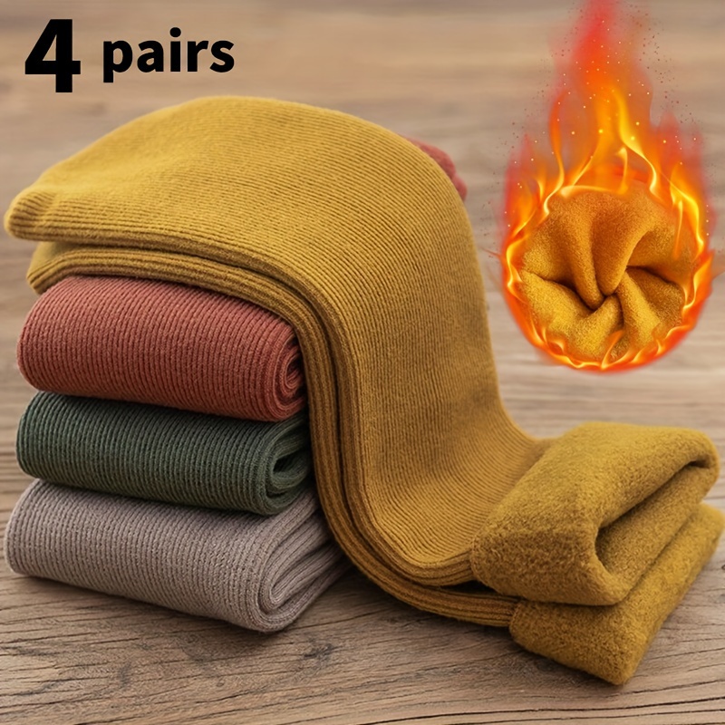 

4 Pairs Plus Size Casual Socks, Women's Unisex Plush Lined Warm Floor Socks For Fall & Winter