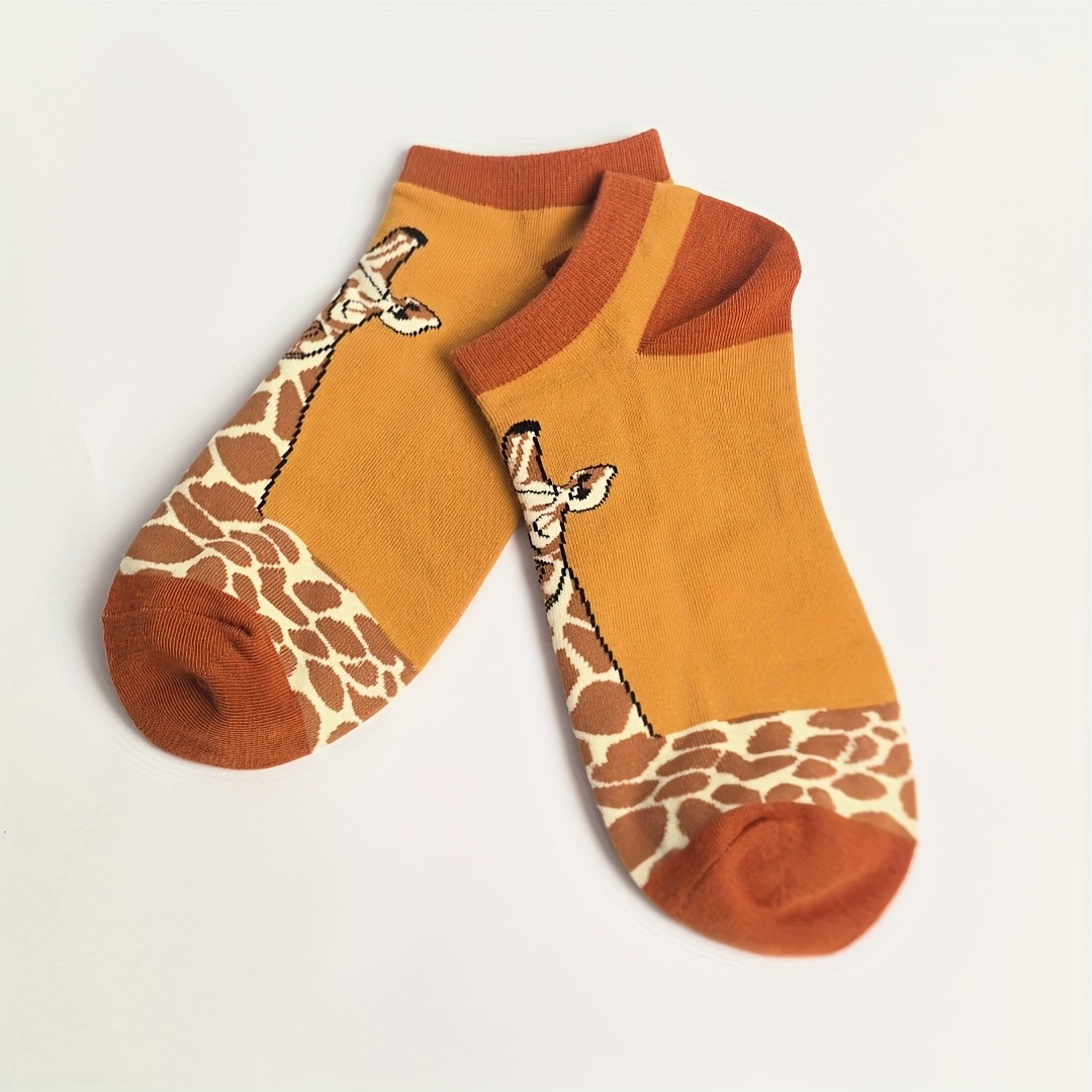 TEMU A Pair Of Cartoon Giraffe Patterned Versatile Women's Short Socks For Spring And Summer