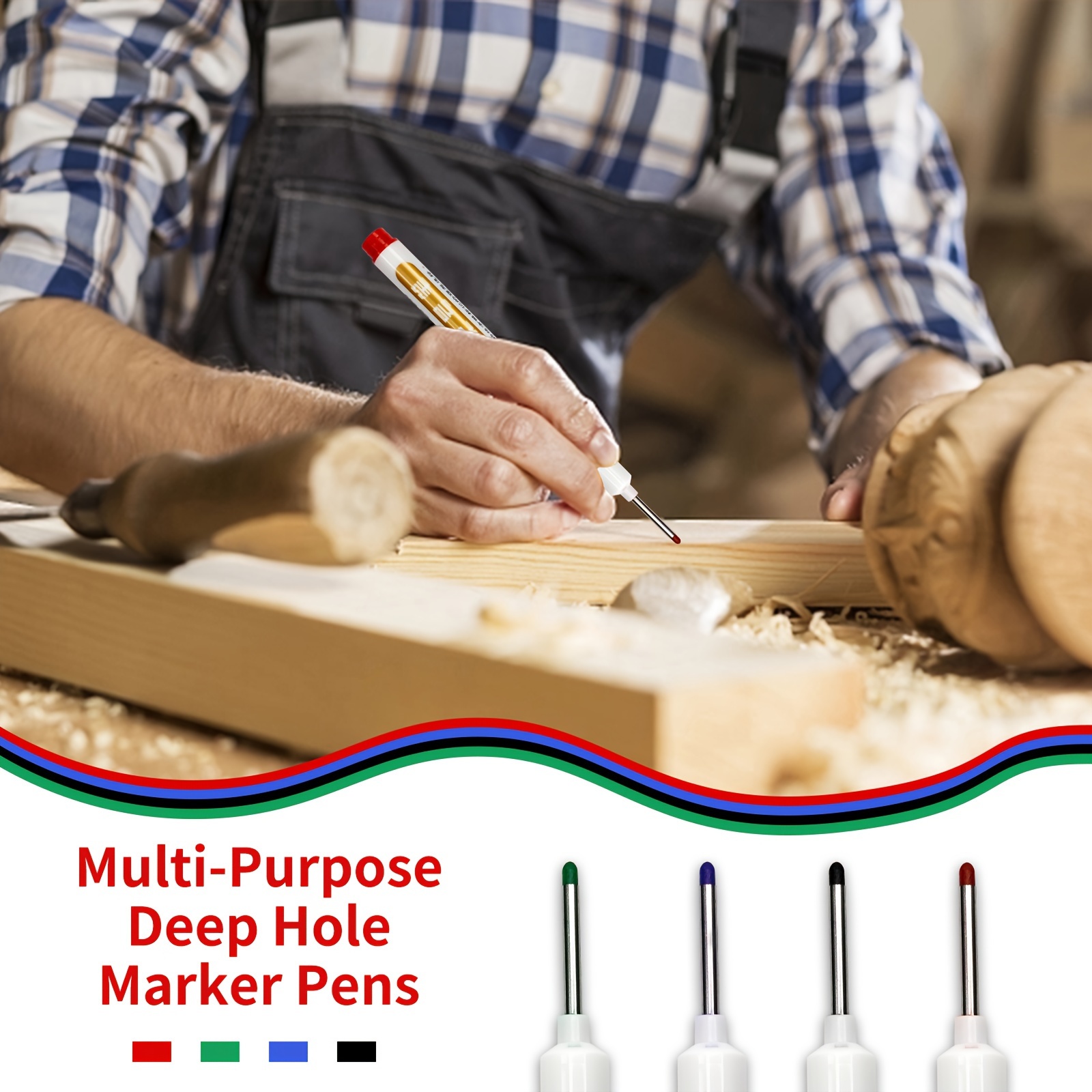 3-Piece Long Heading Markers Pen Set – Red, Black, Blue Ink For Woodworking, Metal, Deep Hole Marking