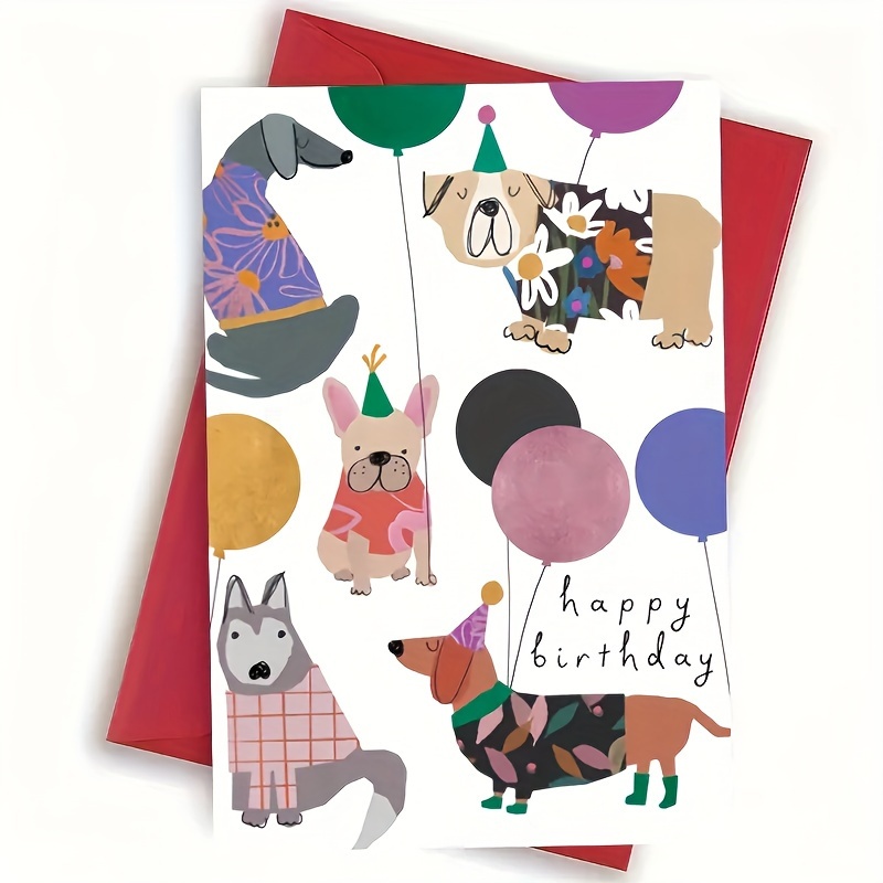 

Carte de Vœux d'Anniversaire à Thème Canin Fantaisiste – et Amusant avec Ballons Colorés et Chapeaux de Fête, pour les des Animaux, Anniversaires et Anniversaires de Mariage, Cadeaux pour Chiens