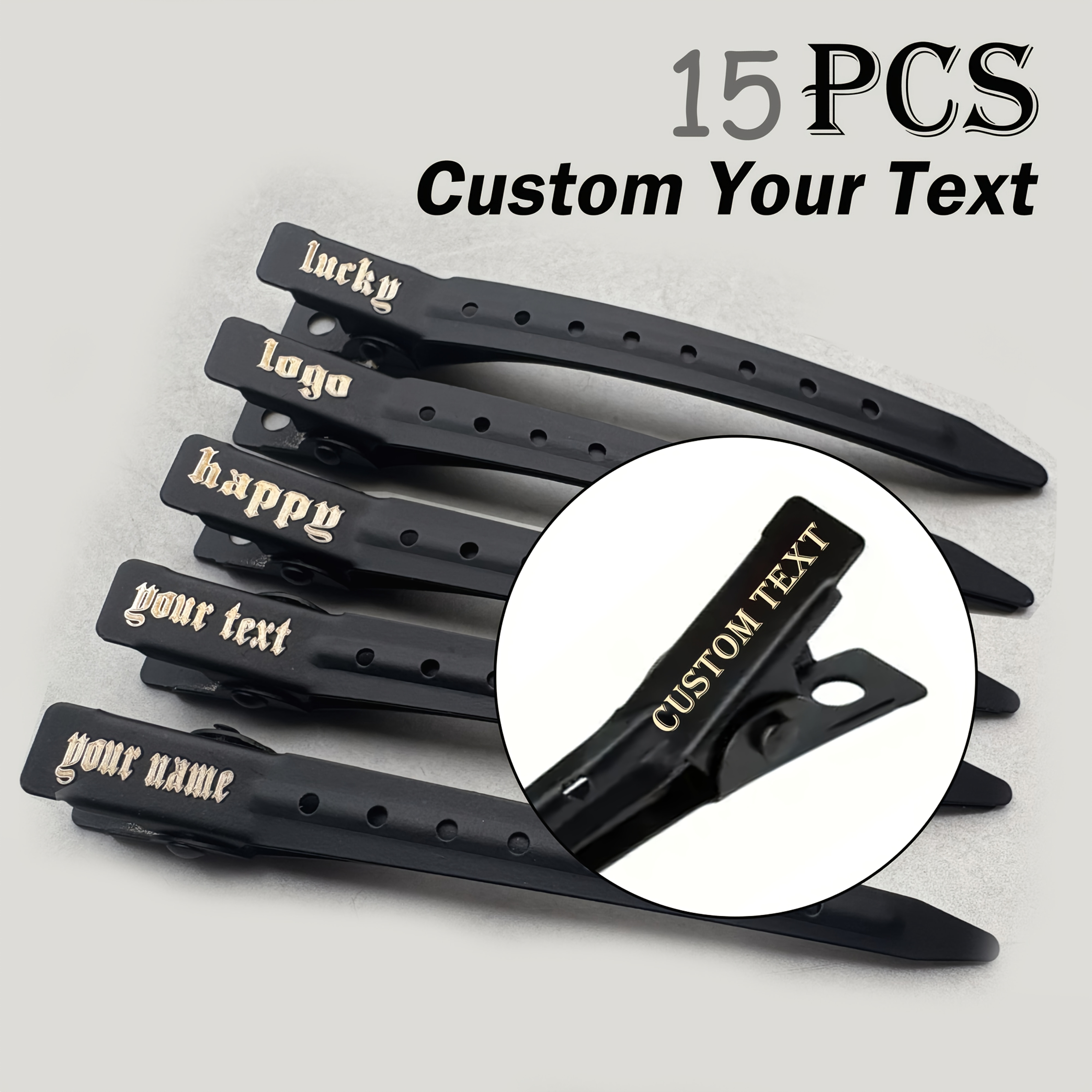 TEMU 15pcs Personalized Engravable Duckbill Hair Clips - Stainless Steel With Name/date/, Thick Hair Clips Suitable For Wedding Bridal Hairstyles,,