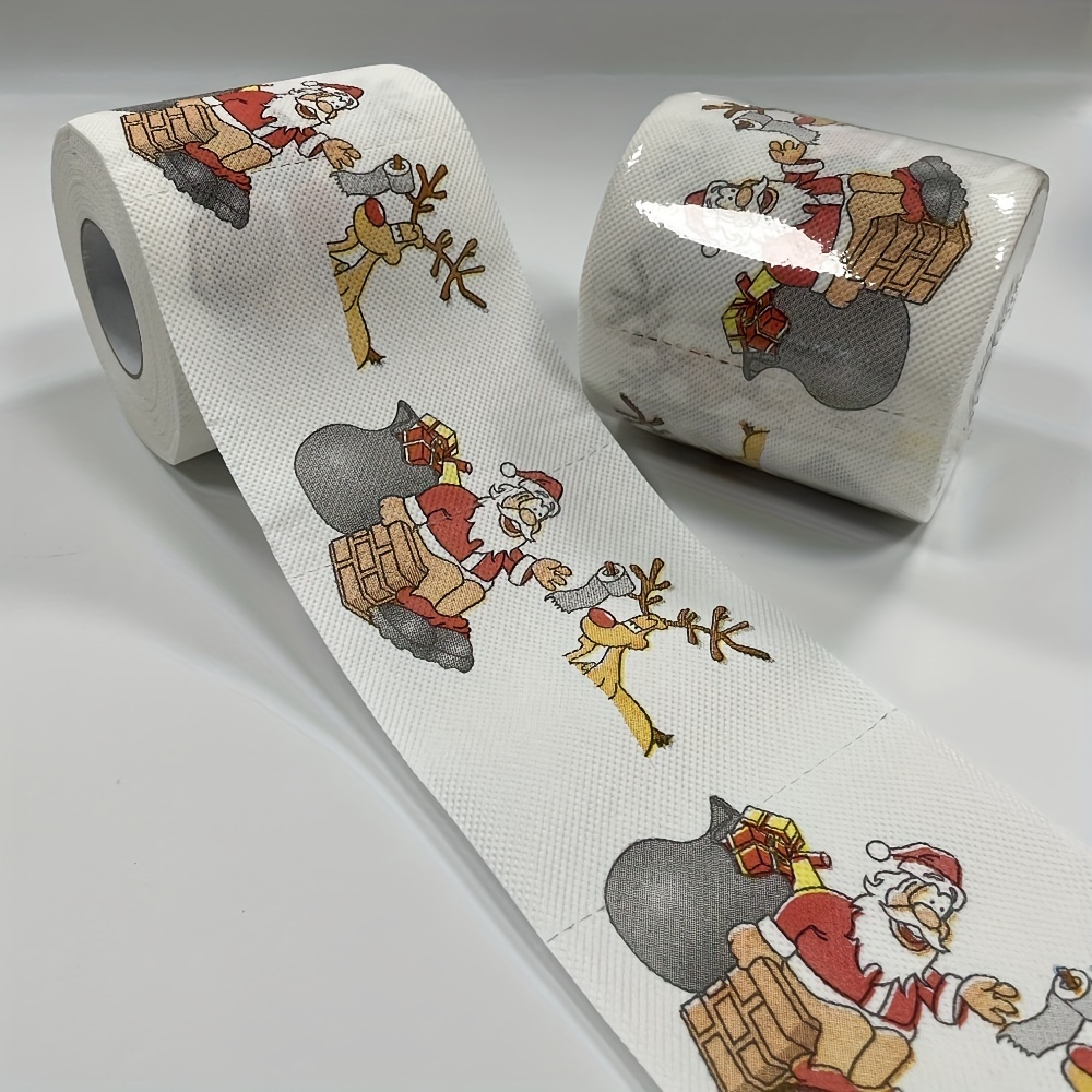 

Christmas Santa Claus And Reindeer Pattern Paper Towels, 3-ply Wood Pulp, Multi-ply Folded Paper Rolls For Holidays, Fun Festive Gift - 1 Roll