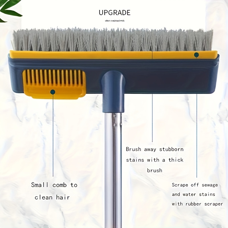 

Multi-surface Floor Scrub Brush With Squeegee And Comb - 2-in-1 Cleaning Tool For Bathroom, Toilet, Kitchen, Car, And Floors - Manual, Electricity-free Versatile Scrubber For Tile, Grout, And Deck
