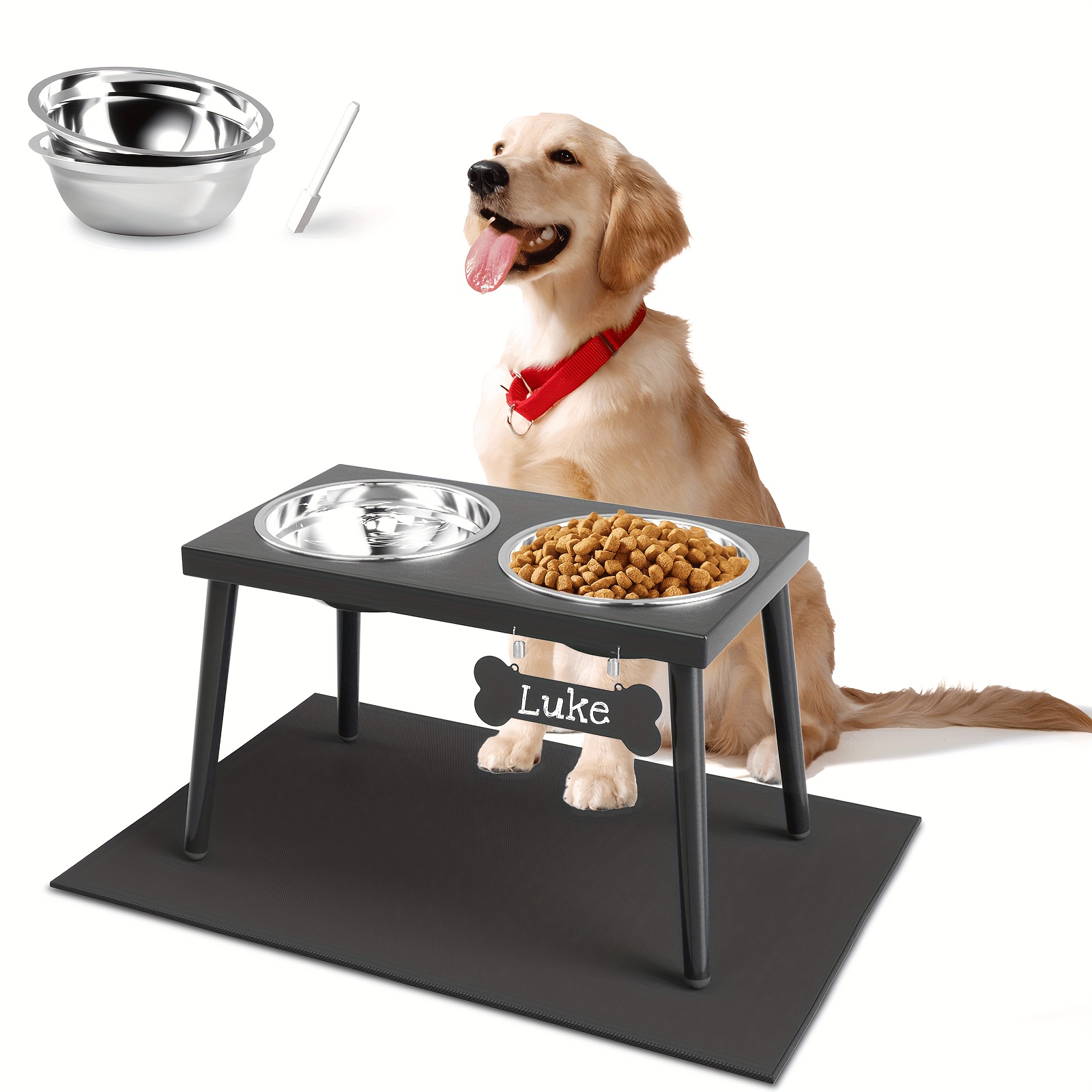 

Metal Stand For And , Elevated Dog Bowls A Mat & 2 1200ml Steel Bowls, Dog & Bowls, Height 10" Dog Feeder