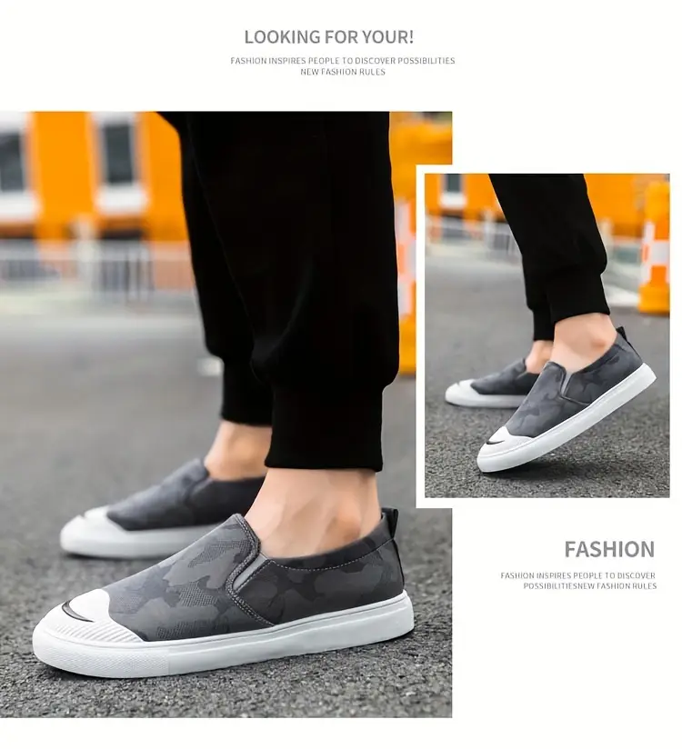 mens solid color breathable slip on canvas sneakers comfy non slip casual walking shoes mens footwear details 5
