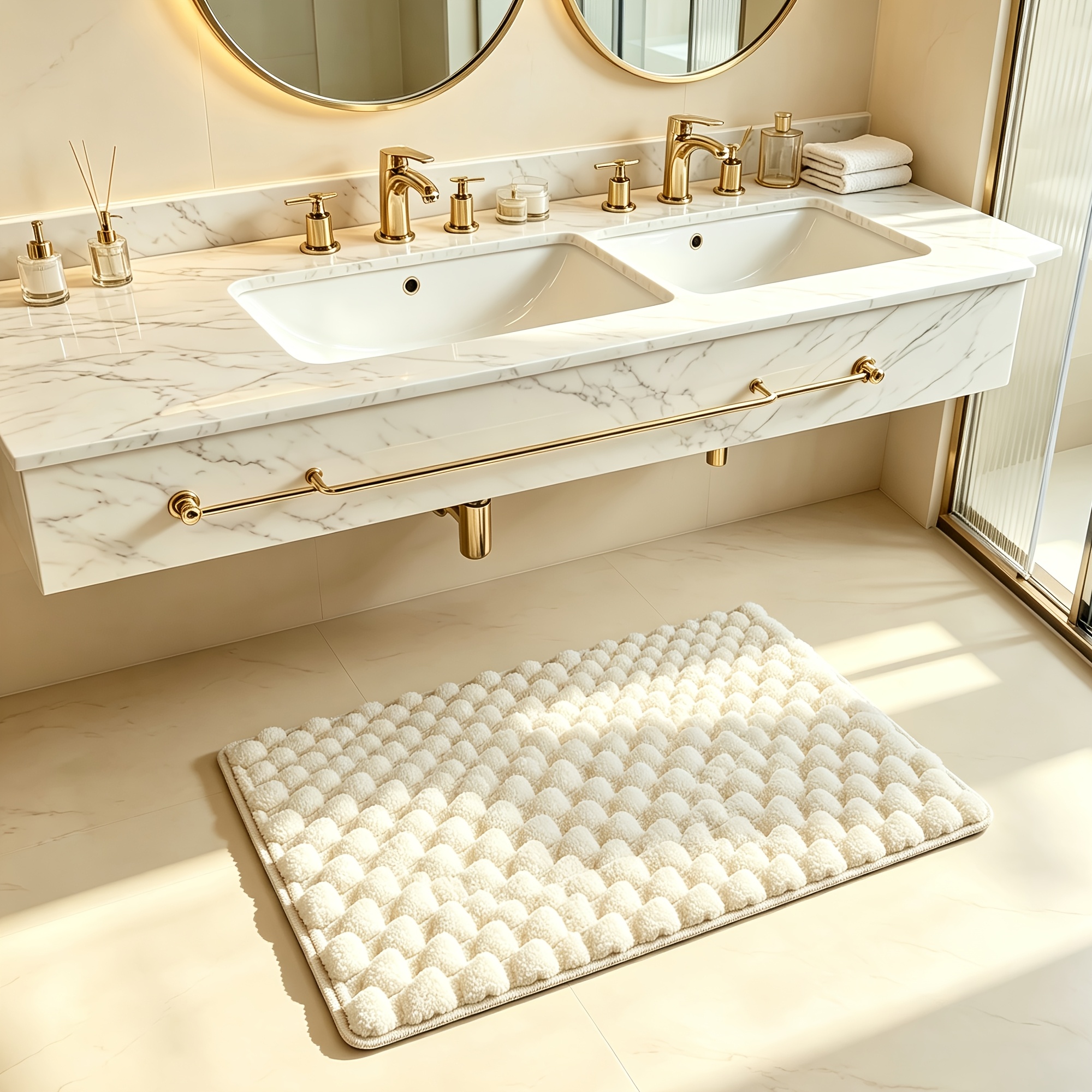 TEMU 1pc|faux Turtle Shell Texture Solid Color Shower Door Mat|ultra-thick Bathroom Floor Mat|toilet Mat Door Mat|cream Style, Nordic