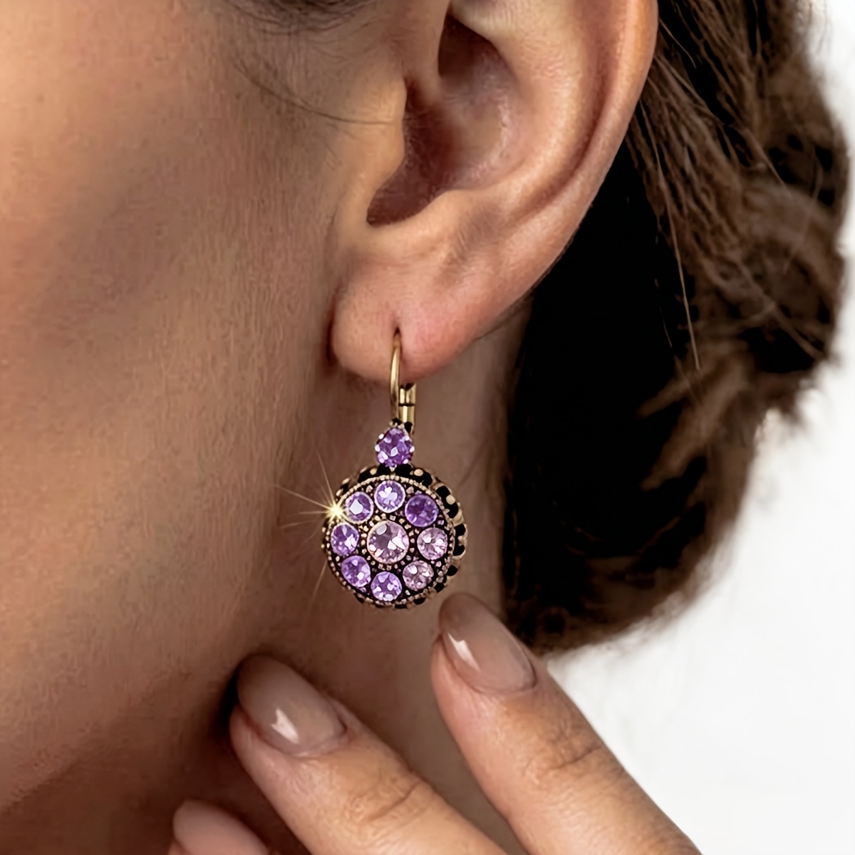 Women's Retro Court Style Multi-Layer Purple Glass Geometric Earrings