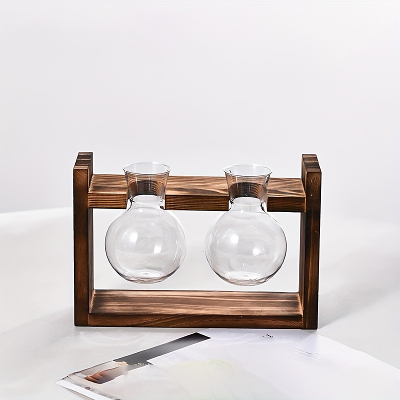 item picture 1pc set wooden frame hydroponic plant spherical wooden frame with pvc material vase ideal for home decor and office desk decoration