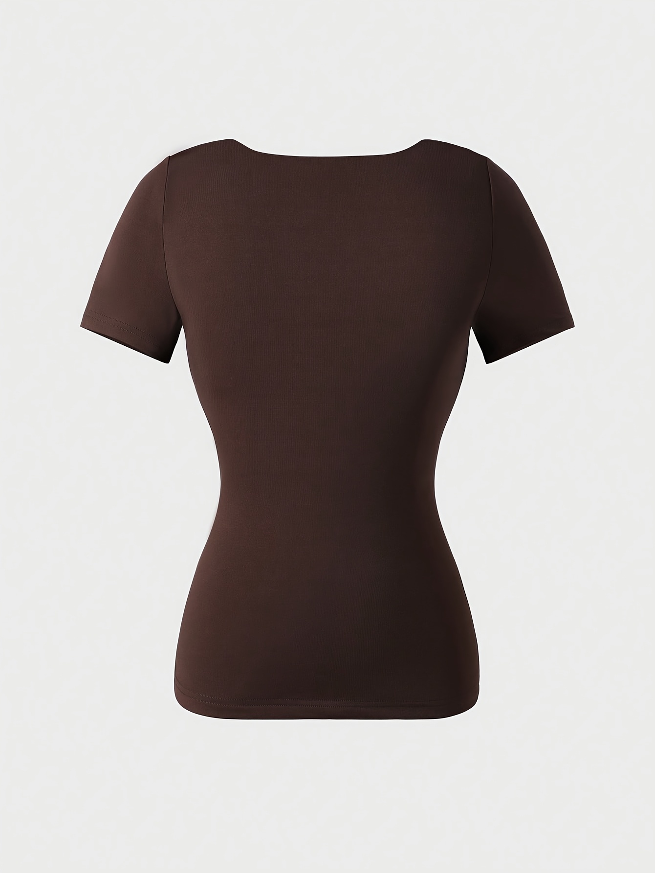 camiseta de mujer de cuello cuadrado, corte  , color liso y moda