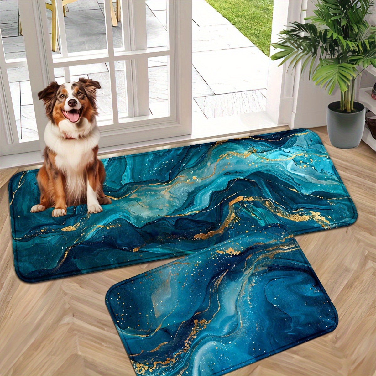 

Quicksand Blue Modern Door Mats: Anti-slip, Machine Washable, Suitable For Living Rooms, Kitchens, Bedrooms, Corridors, Laundry Rooms