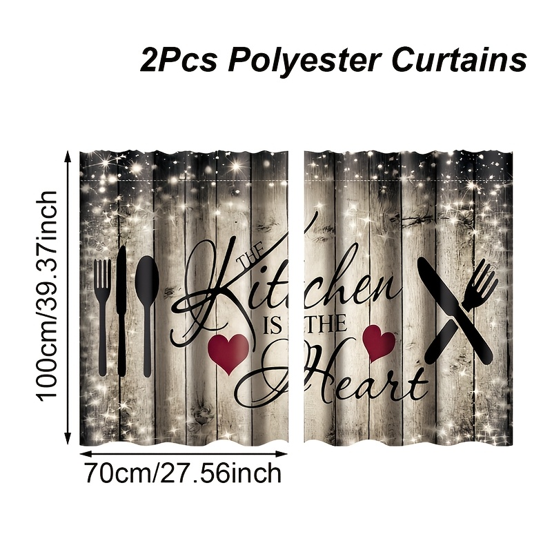 TEMU 2pcs, Rideaux de cuisine rétro, de couleurs faciles pour ustensiles de cuisine, Traitements de fenêtre, Rideau court suspendu de style ferme