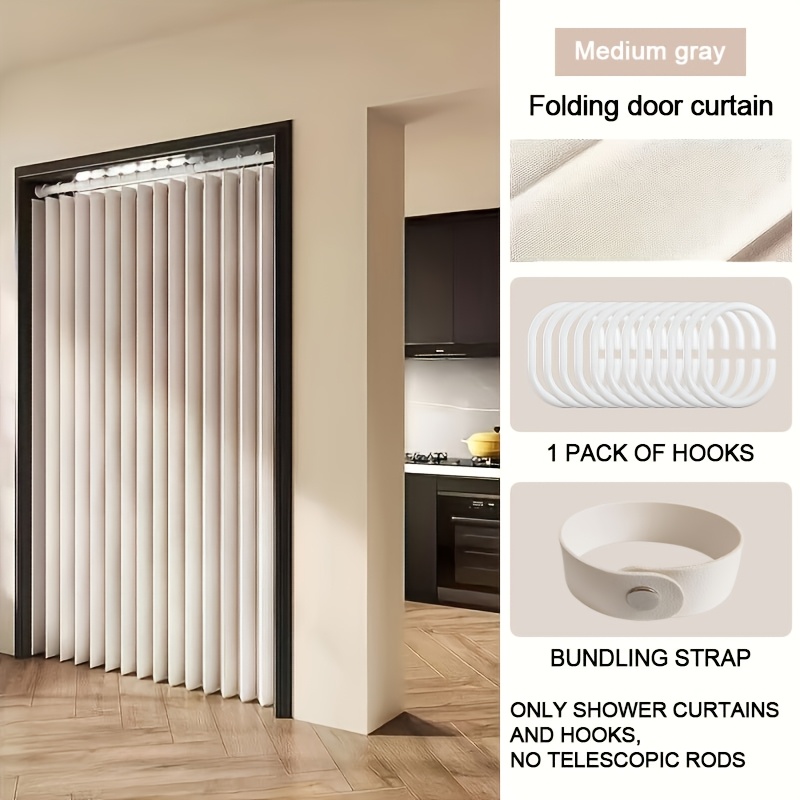 TEMU A Simple And Stylish Foldable Door Curtain With Multiple Sizes , Machine Washable Boho Style Partition- , Unlined Polyester, Top,