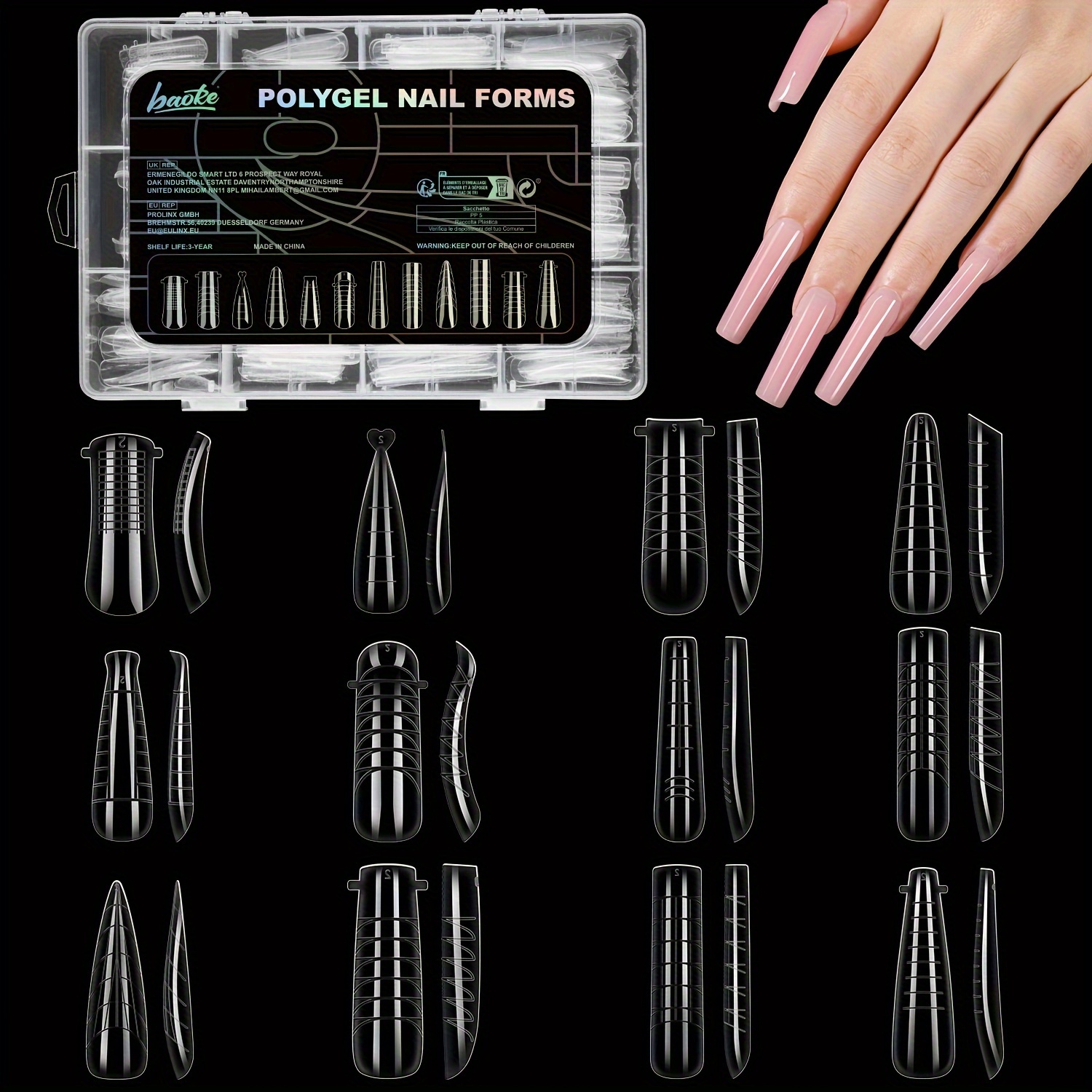 TEMU Polygel Nail Forms Set - 288pcs, 12 Shapes Reusable Dual Forms, Full Cover Press On Nail Extension Mold Kit For Diy Manicure, 3d Design Acrylic Fake Tips - Unscented