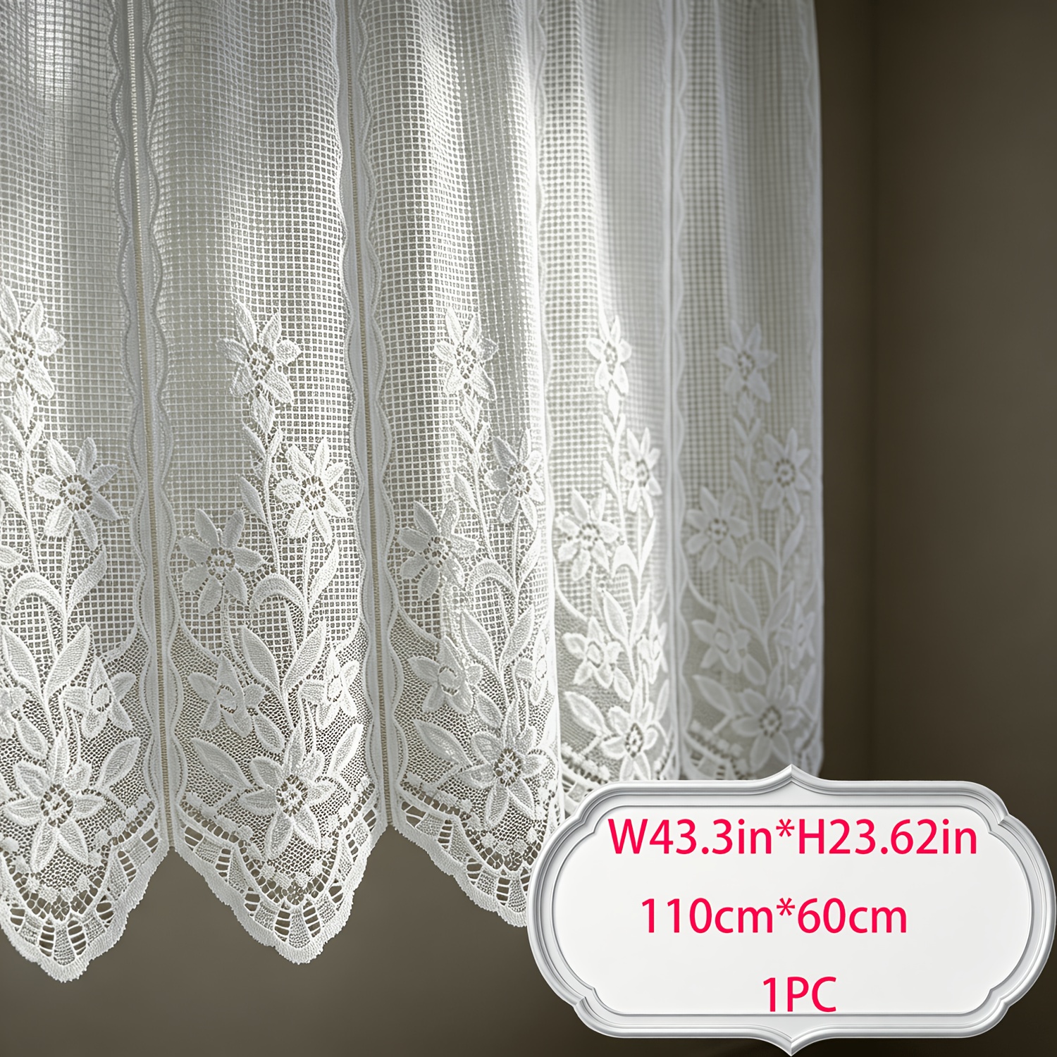 TEMU 1pc Petite rideau, rideau occultant, rideau décoratif, petite rideau en dentelle blanche semi-transparente de style tringle, rideau occultant