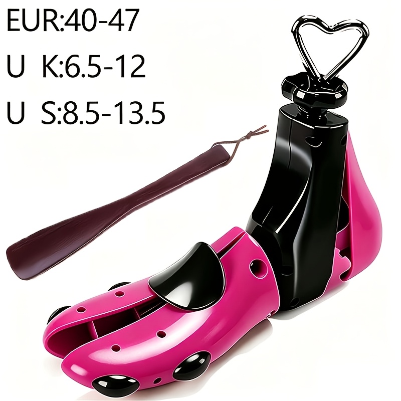 TEMU 2pcs (1pc Shoe Stretcher + 1pc Shoe Horn) Wojia Adjustable Shoe Stretcher For Men Women, Contrast Color Plastic Material Design, Suitable For