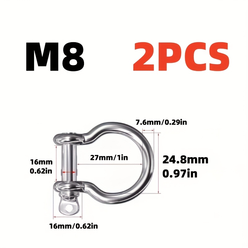 TEMU 2pcs Durable Stainless Steel Bow Shackle Clevis Shackle For Anchor Shackle Stainless Steel Chain Shackle Bow Shackle Clevis Heavy Duty Shackle