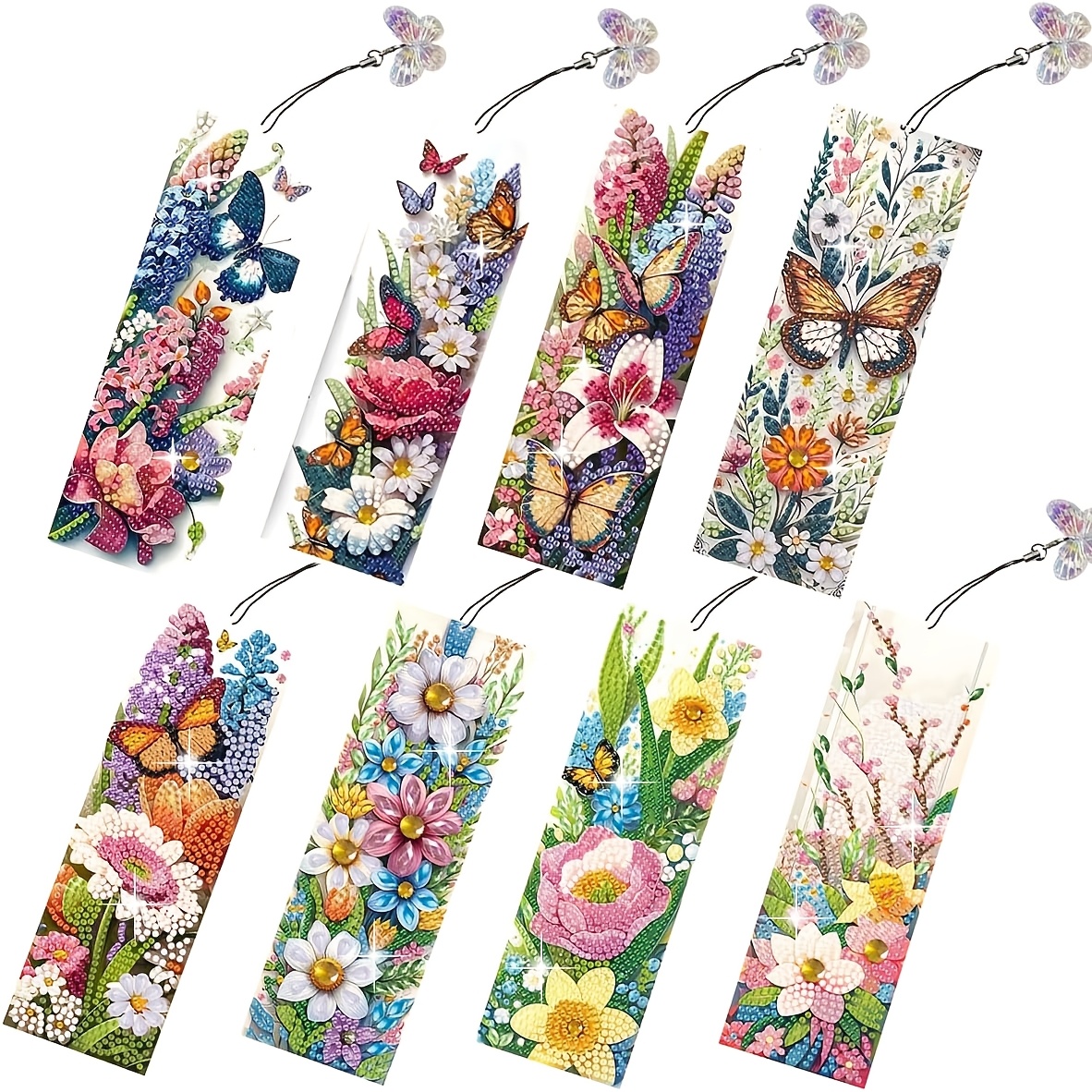 TEMU Set di 8 segnalibri a forma per pittura diamante, adatti per appassionati di , segnalibri fai da te 5D con diamanti rotondi e nappe, decorazioni
