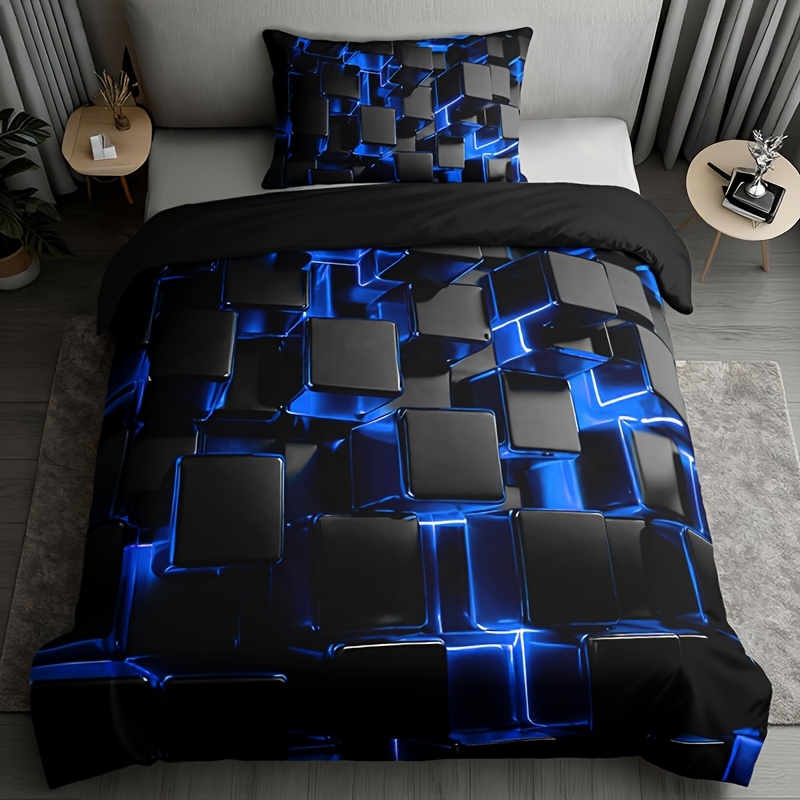 Image of 2/3pcs Square Geometric Pattern Duvet Cover Set, 1 Duvet Cover + 1/2 Pillowcases (no Pillow Inserts), High-definition Print