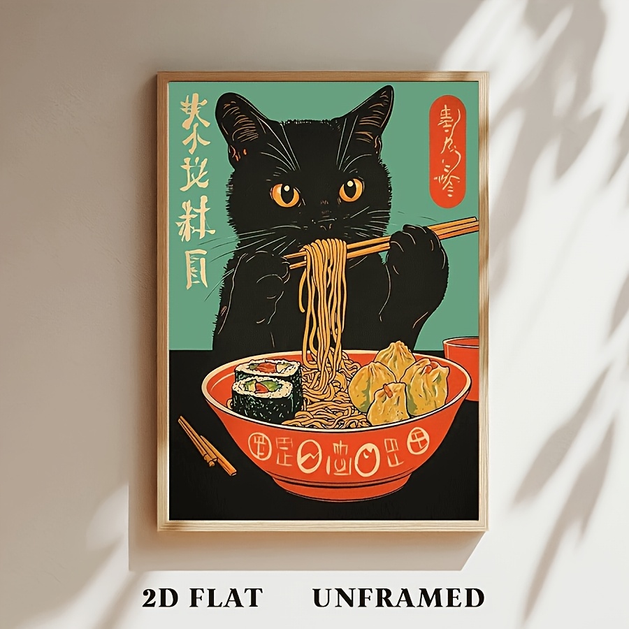 TEMU 2d Flat, Unframed, Cat Poster, Cartoon Animals Canvas Print, Interesting Wall Art, Cute Decoration, Artwork Wall Painting, Suitable For Gift,