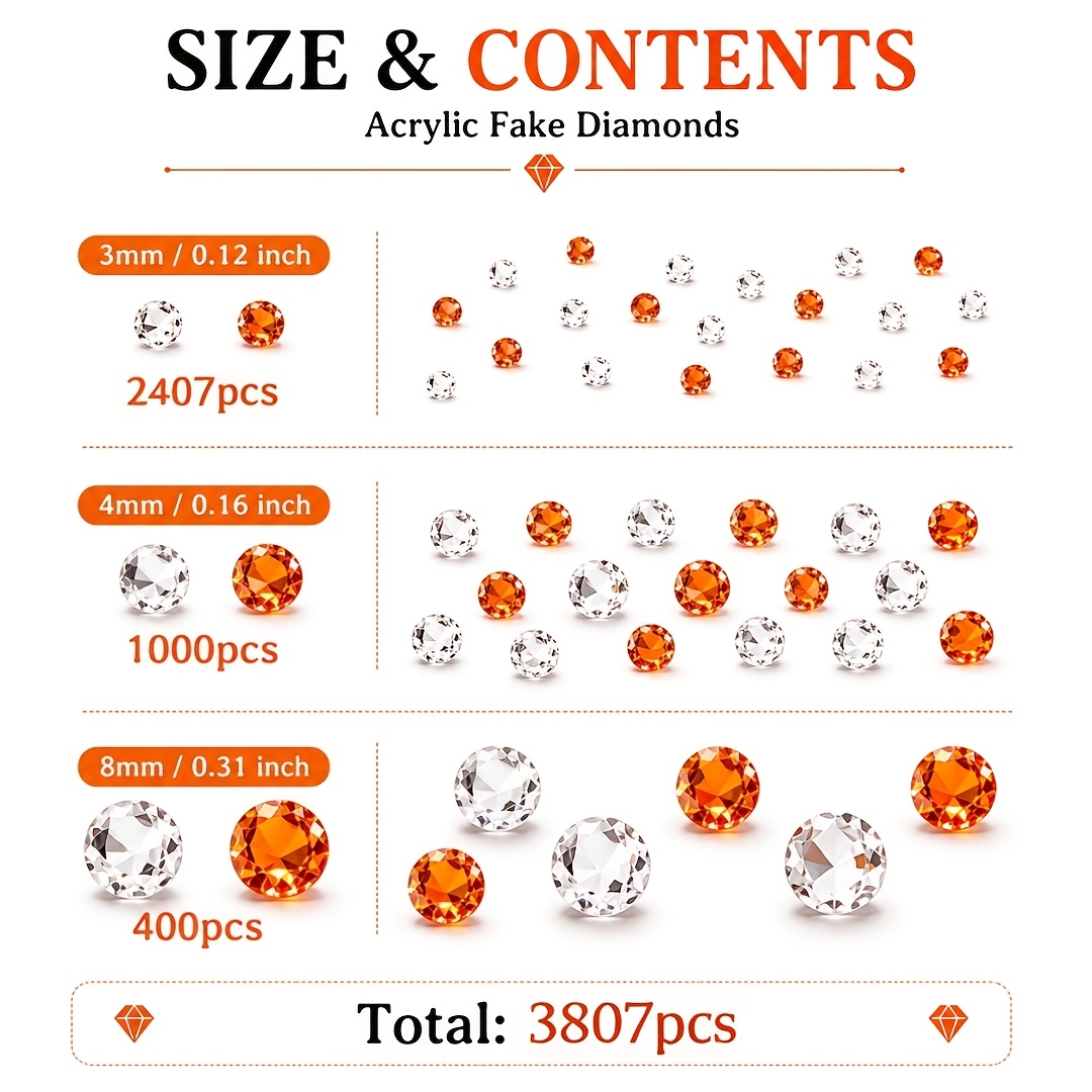 TEMU 3807pcs Acrylic Orange Fake Diamonds, Vase Filling, Home Decoration, Shower Decorations, Outdoor Garden Decor, Wedding Gifts, Christmas Gifts,