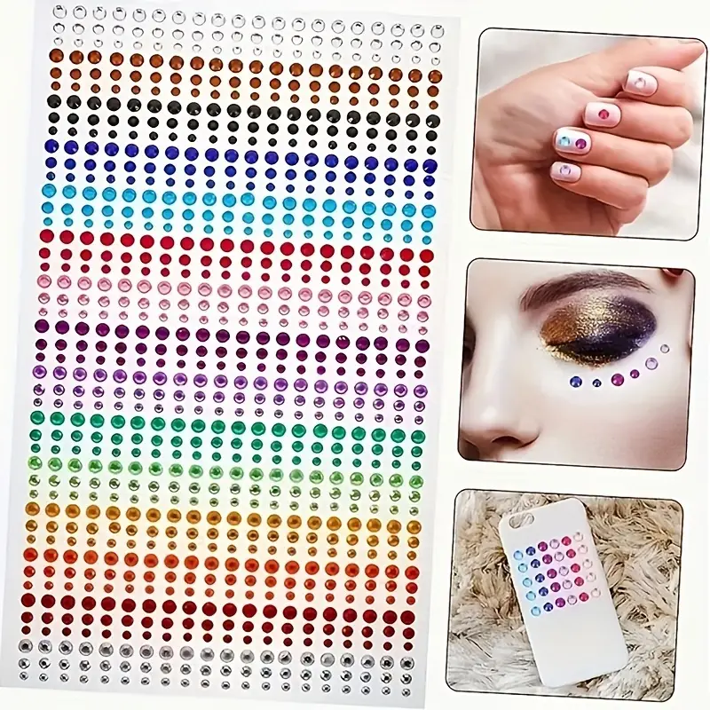 1 sheet 900pcs face gems 15 colors 3d acrylic diamond stickers self stickers sheets embellishments for christmas crafts body nail makeup details 0