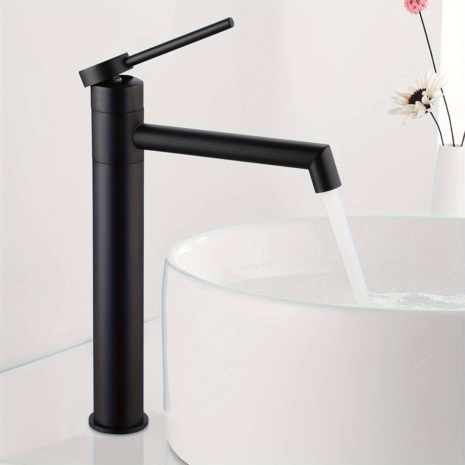 

Bathroom Basin Mixer, Bathroom Tap Black, Basin Mixer High 360° Swivel Basin Mixer Black, Bathroom Mixer Black Matt With 21cm High Spout For Countertop Basin