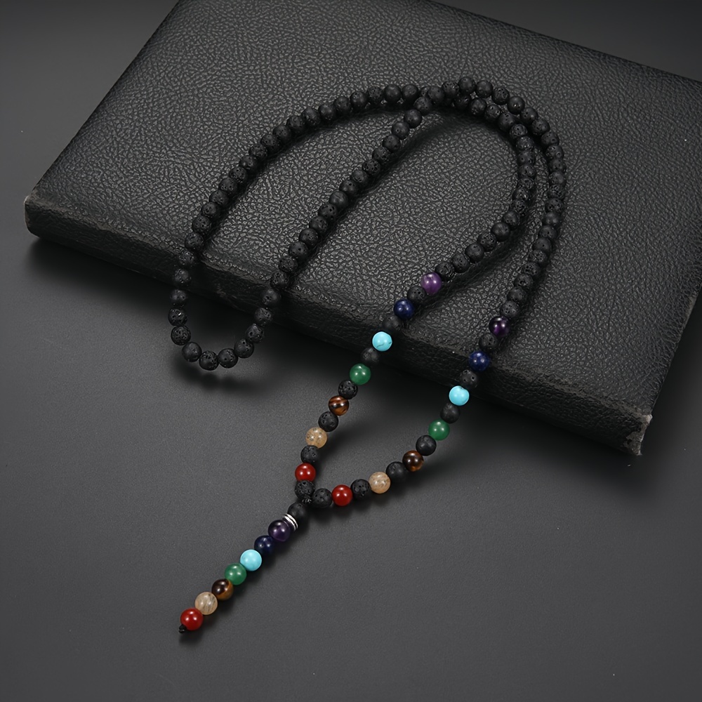 

Trendy Black Multicolored Chakra Bead Y-shaped Necklace For Men And Women, A Perfect Gift.