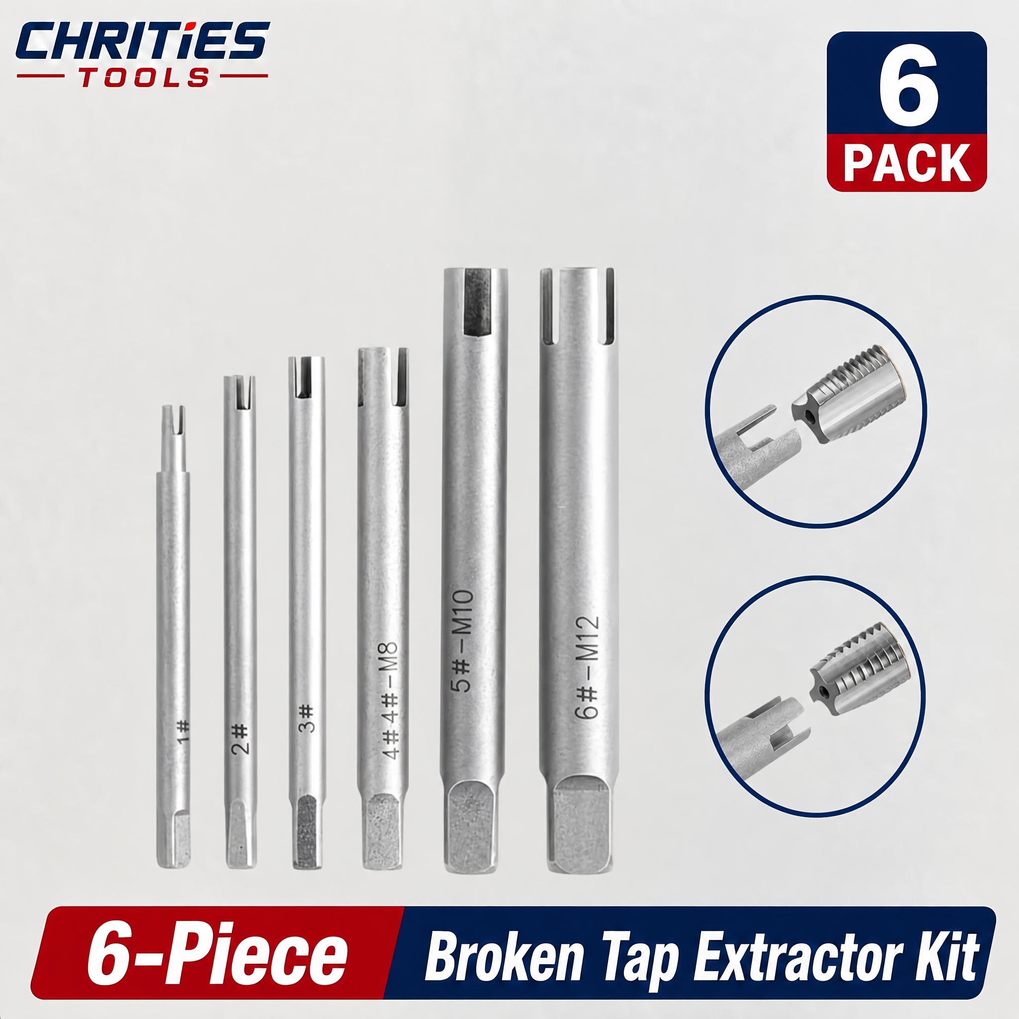 Image of Chrities Tools 6pcs M4-m12 High Broken Tap Extractor Broken Tap Removal Tool Set