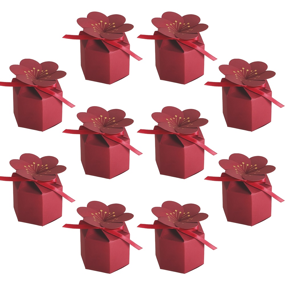 TEMU Gift For Her/him 10pcs Multicolor Hexagon Gift Boxes With Flower Lid & Satin Ribbon Bow Suitable For Wedding, Bridal Shower, Party Favor Boxes -