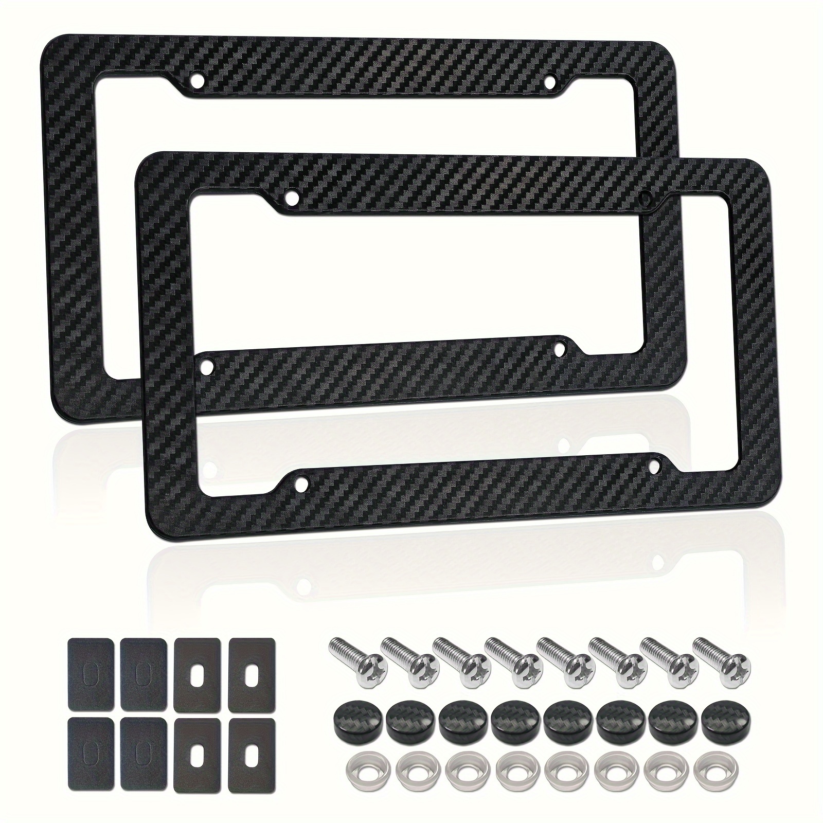

2pcs Carbon Fiber License Plate Frame-black Plastic Front & Rear Car Tag Holder Cover For Men/women, With Mount Hardware, Screws, Caps, Rattle Proof Pads
