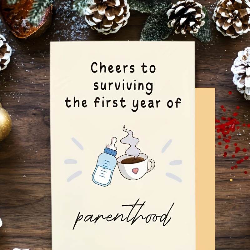 1pc " To Year Of " Celebration Card - Design With Coffee & Family Illustration, New Parents, Milestone Moments, And Holiday Greetings, Holiday Greeting Card | Festive Design | , Shower Gifts