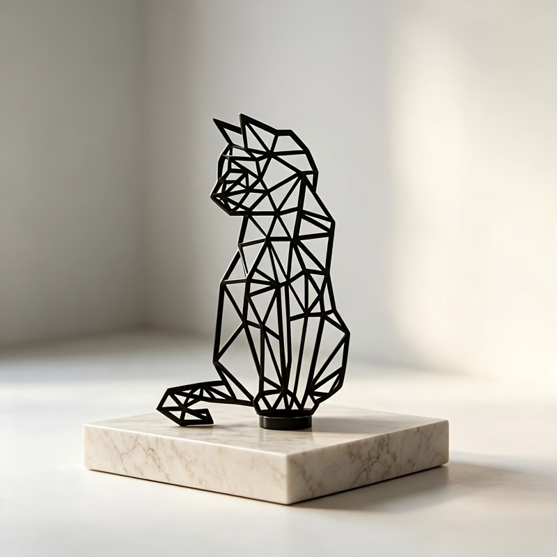 TEMU Geometric Cut-out Cat Desktop Ornament, Modern Minimalist Line Art Sculpture, Ins-style Home Decor For Living Room, Bedroom, Office Desktop