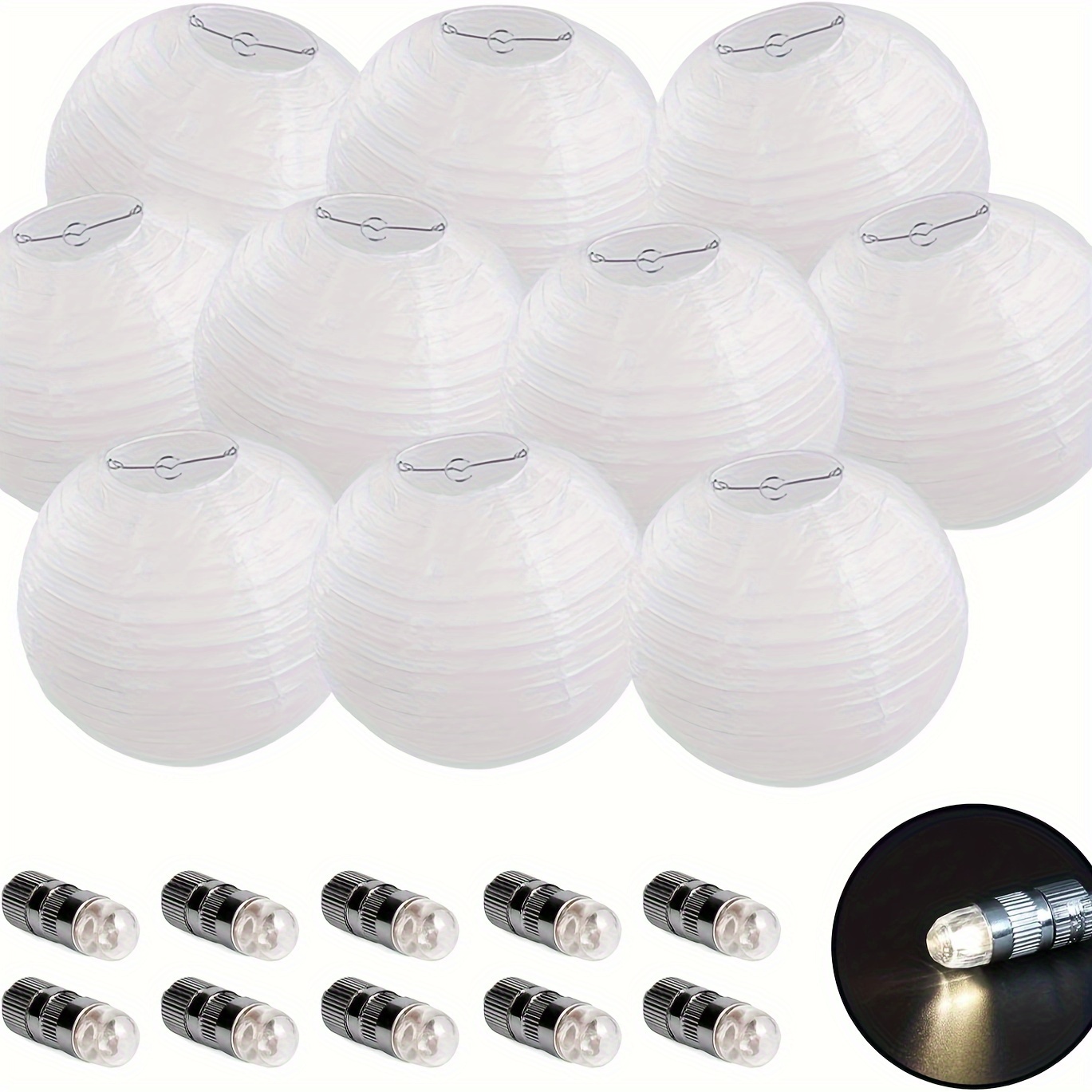 

10pcs White Paper Lanterns With Warm White Led Lights - Battery-powered, Easy To For Party Decorations, Weddings, And Outdoor Events, Lanterns Decorative Outdoor