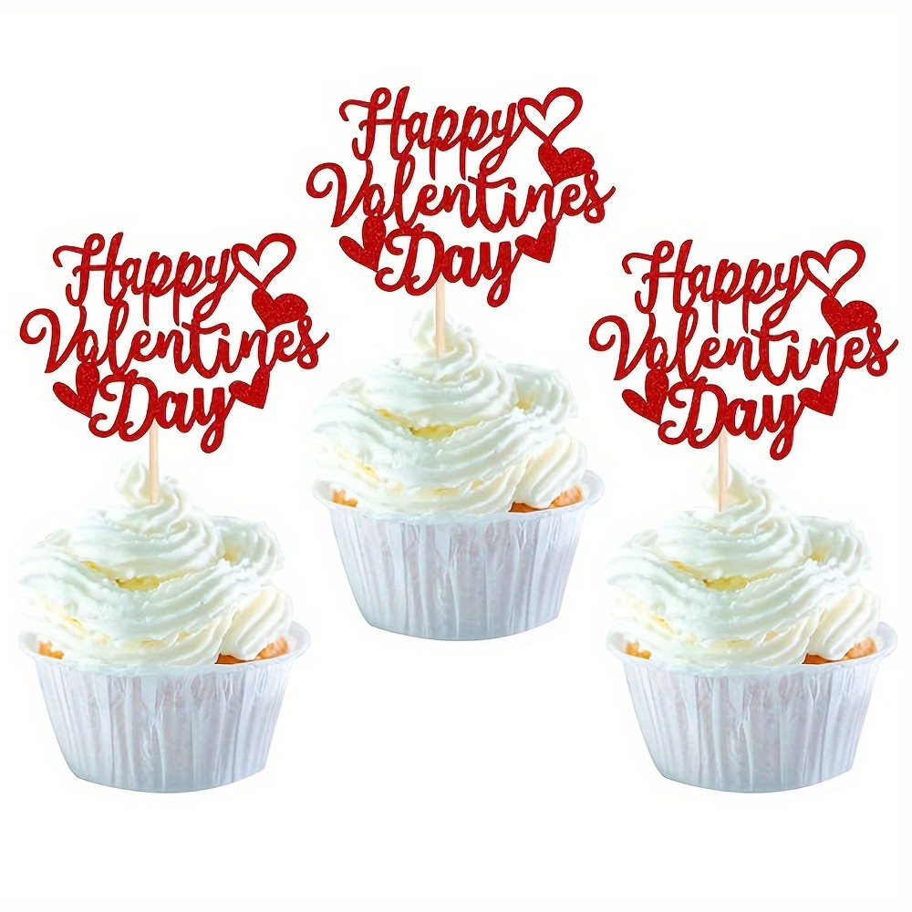 

24pcs Happy Valentine's Day Cupcake Toppers - Glitter Heart & Theme, Birthday & Wedding Parties