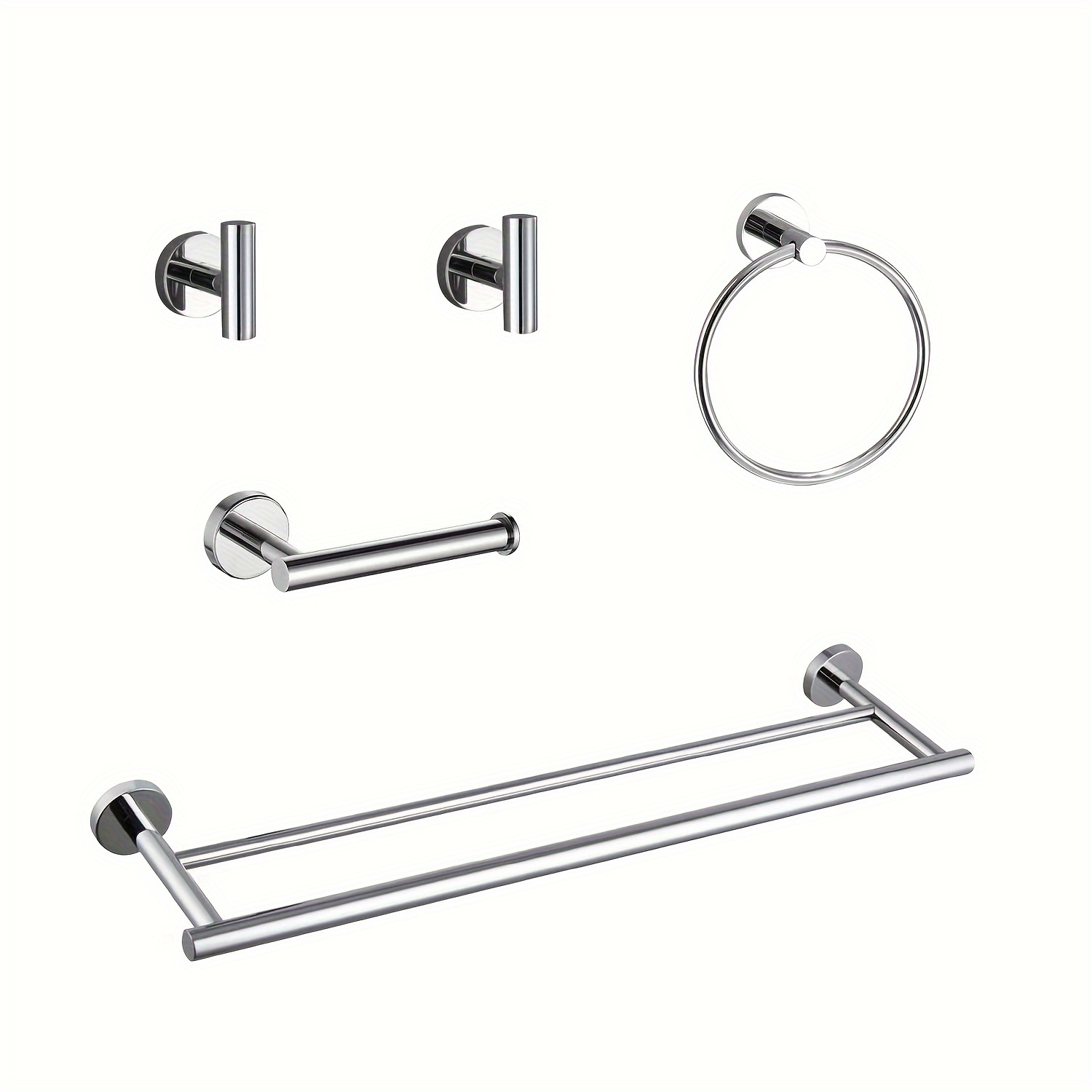 

5 Pcs Bathroom Hardware Accessories Set, Stainless Steel, Towel Bar Set, Includes Towel Bar, Toilet Paper Holder, Towel Ring And Towel Hooks, Wall Mounted