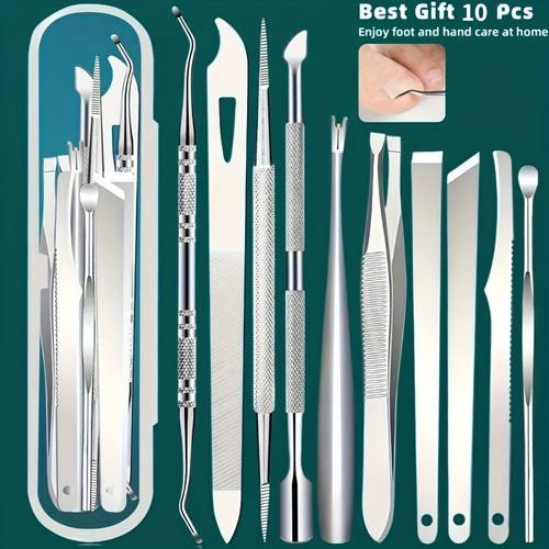10pcs stainless steel ingrown toenail and cuticle removal kit pedicure and manicure set no power required portable storage case