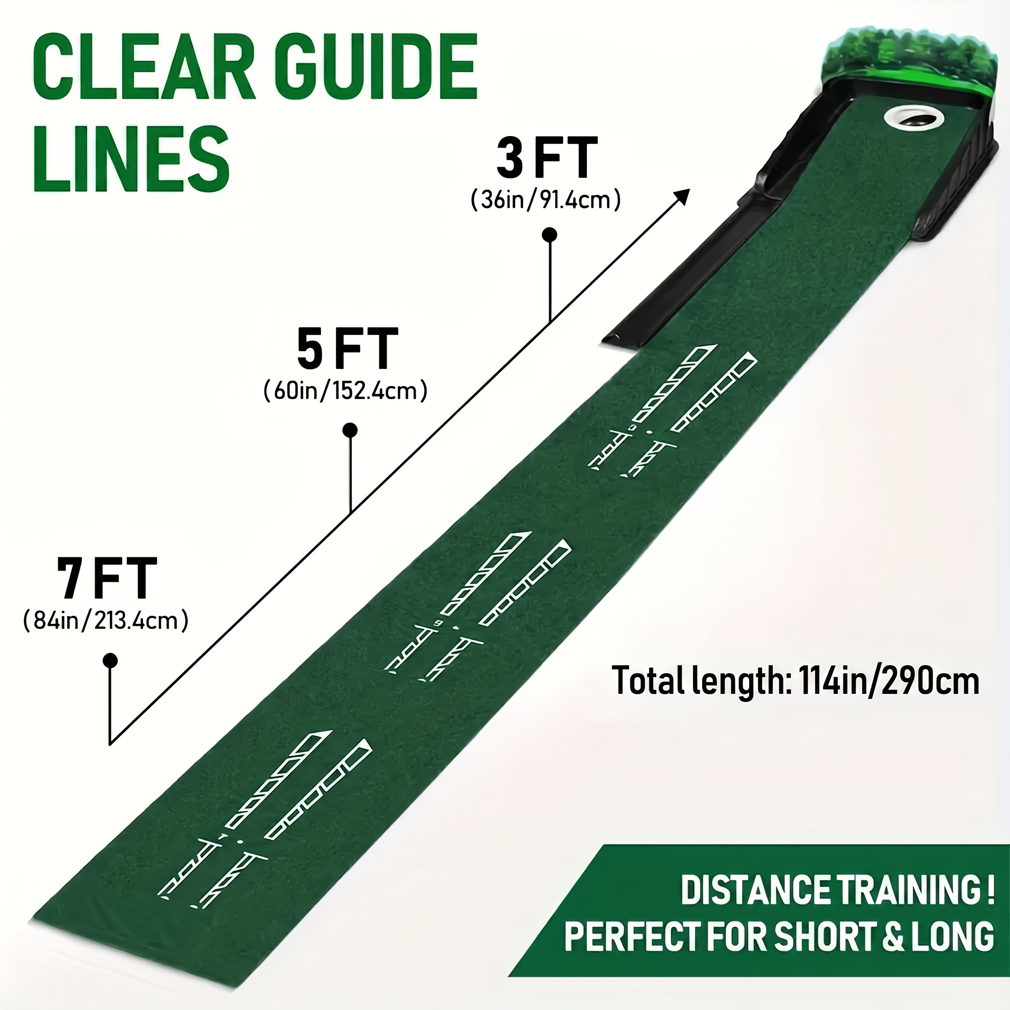 Golf Putting Mat - Professional Golf Putting Set, No Practice Balls - Automatic Ball Return System, 3/5/7ft Putting Tracks With Ball Collector, Improve Putting Skills, For Indoor & Outdoor Practice, Green Turf, Golf Training Aid, Golf Accessories