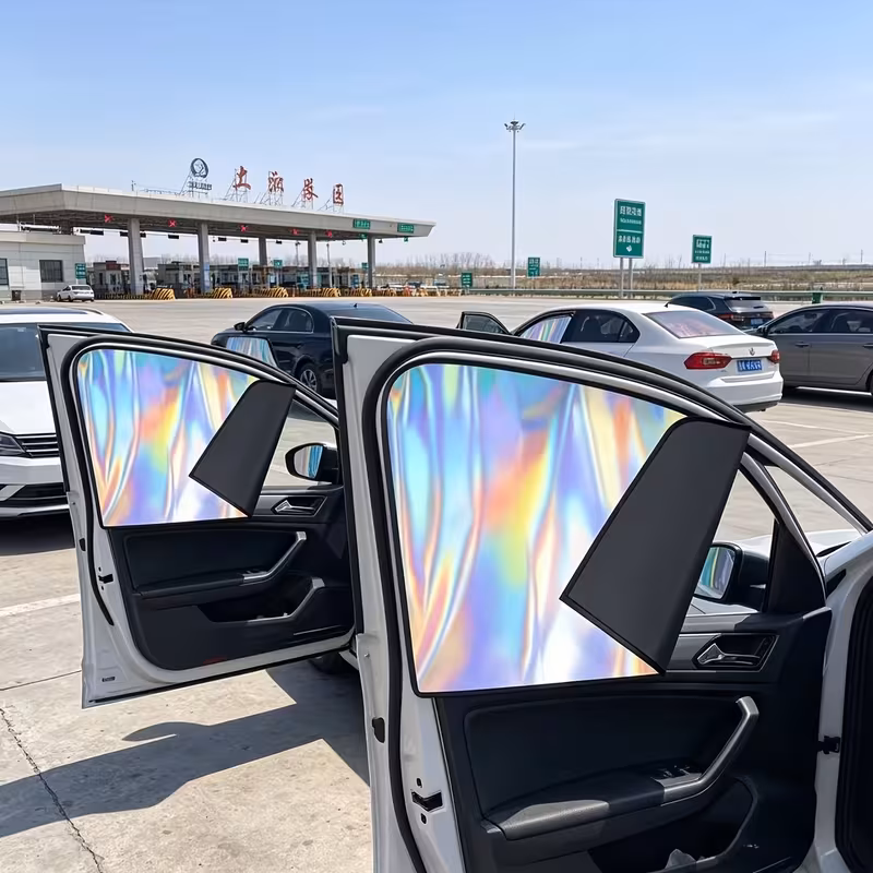 4 шт. новые лазерные переливающиеся магнитные автомобильные солнцезащитные шторки - светонепроницаемый титановый серебристый отражающий - светонепроницаемые защитные шторы для боковых окон автомобиля Детали 0