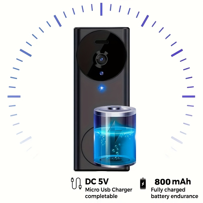 1pc Sleek Black Doorbell Camera with 10.92cm IPS Display - 480P HD Indoor Security Cam, Night Vision, 2-Way Video, Long-Lasting Rechargeable Battery, Easy Installation, Supports Multiple Devices (No WiFi, Card Not Included)