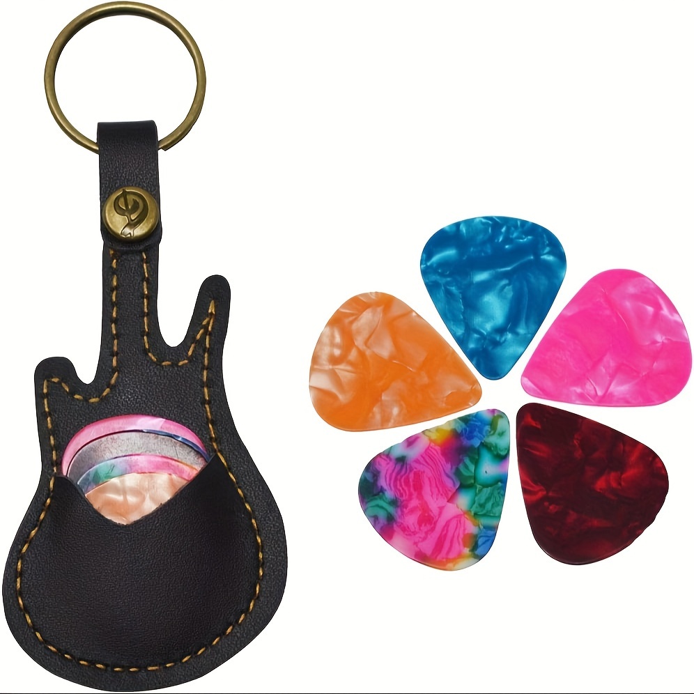 

Punk Guitar Pick Holder Keychain, Pu Leather Pick Pouch With Sewn Seam Closure, Guitar Picks Case With 5 Random Color Picks Included