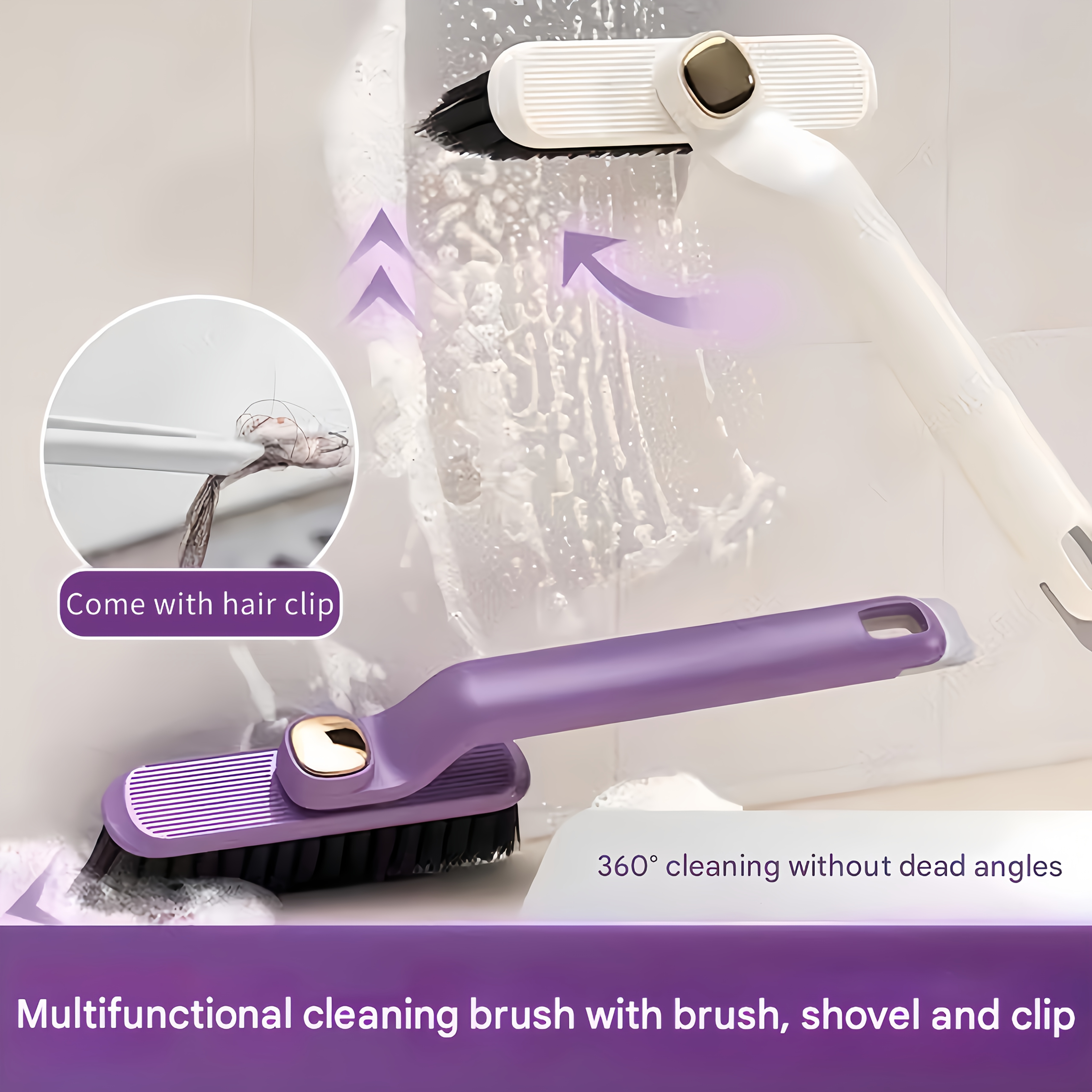 

Multi-angle Rotating Toilet Brush Set, Freestanding Plastic Handle, V-shaped Bristles, Deep Gap Cleaning, With Holder And Tail Shovel, For Bathroom And Kitchen Cleaning